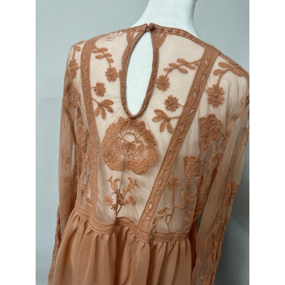 Vtg Large Peach Sheer Embroidered Lace Tunic Top Festival Boho Witchy Romantic - Picture 10 of 11